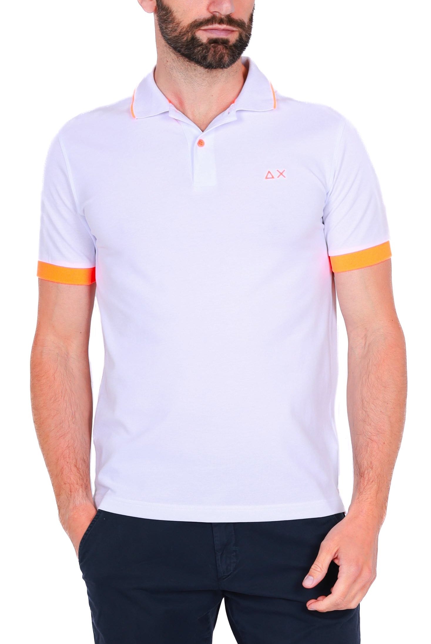 Sun68 Uomo polo uomo maniche corte in micro piquet di cotone bianco