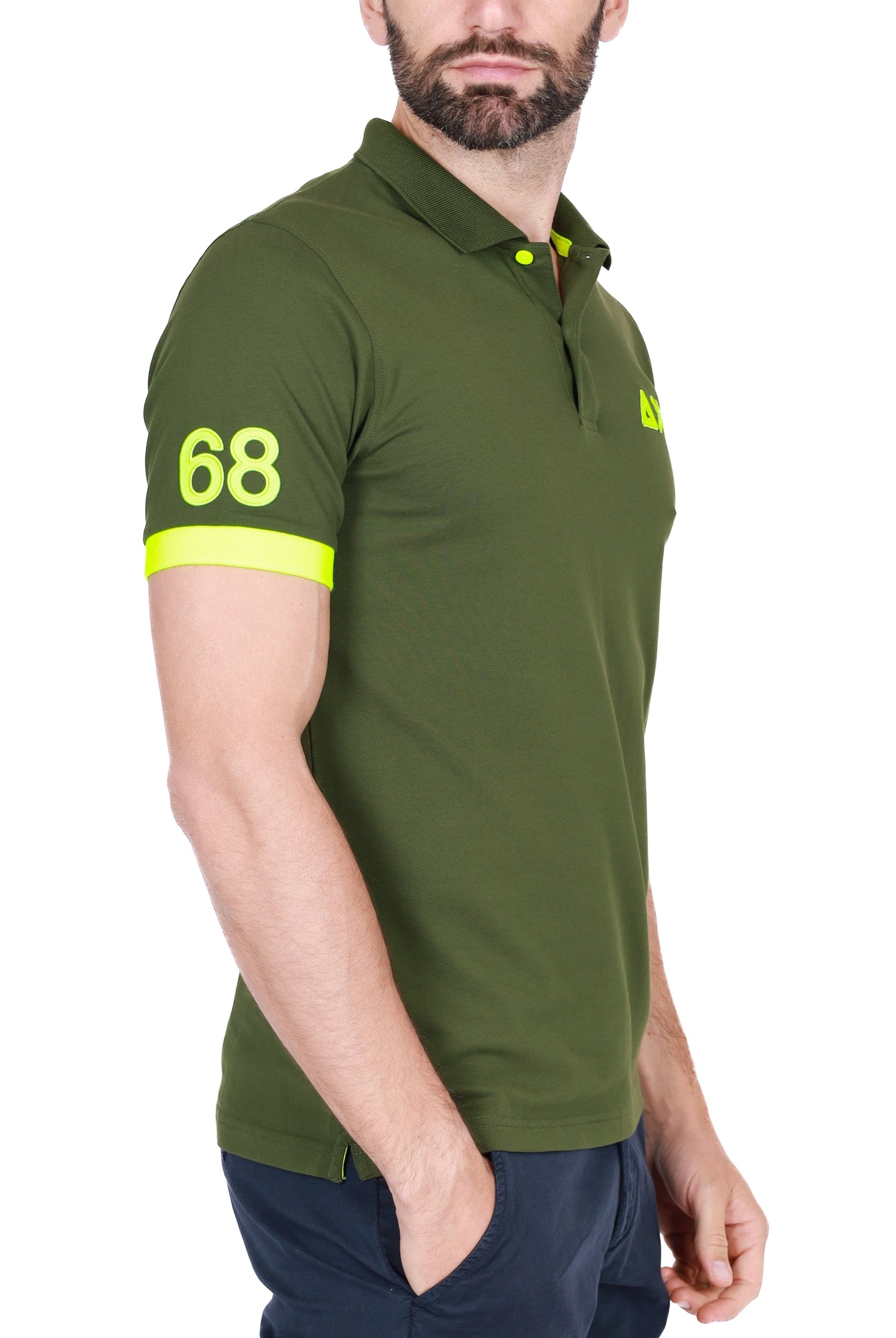 Sun68 Uomo polo uomo maniche corte in piquet di cotone verde