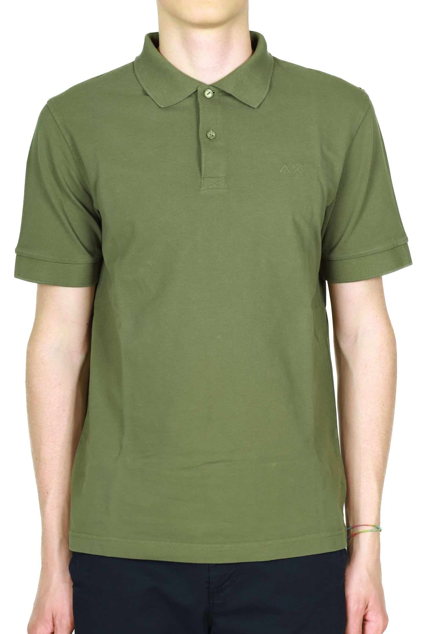 Sun68 Uomo polo uomo maniche corte in piquet di cotone verde