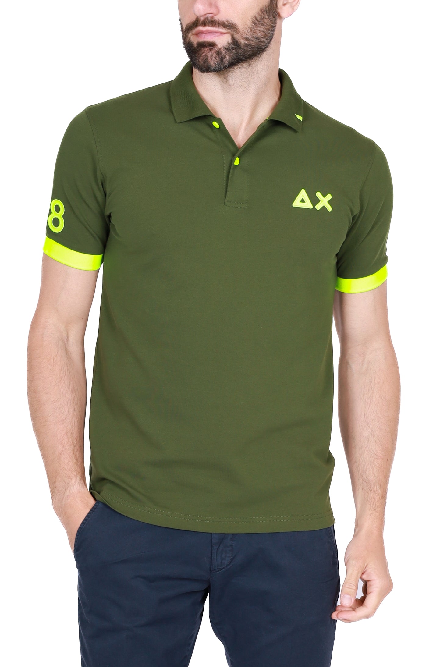 Sun68 Uomo polo uomo maniche corte in piquet di cotone verde