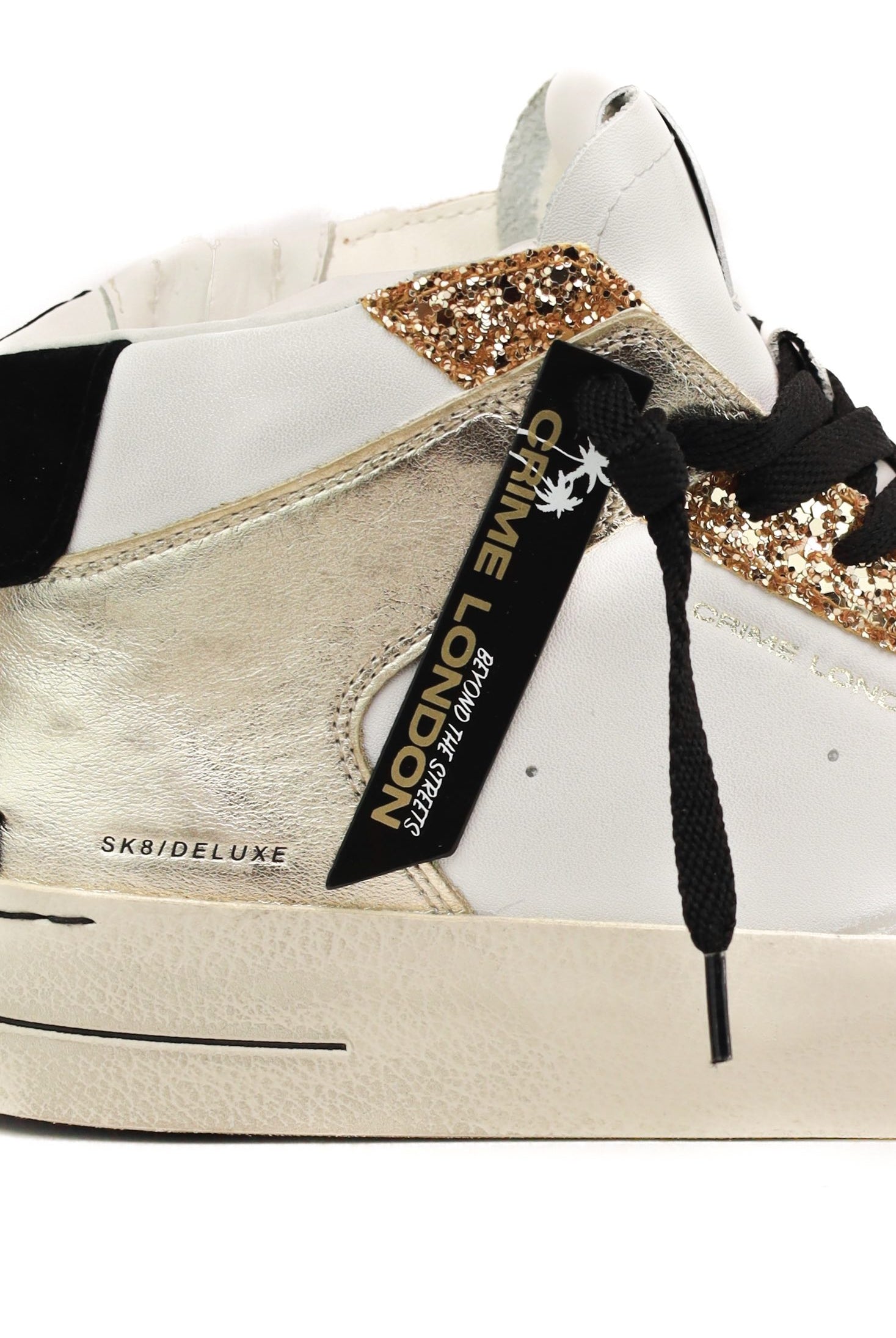Crime sneakers donna alta in pelle con dettagli glitter bianco