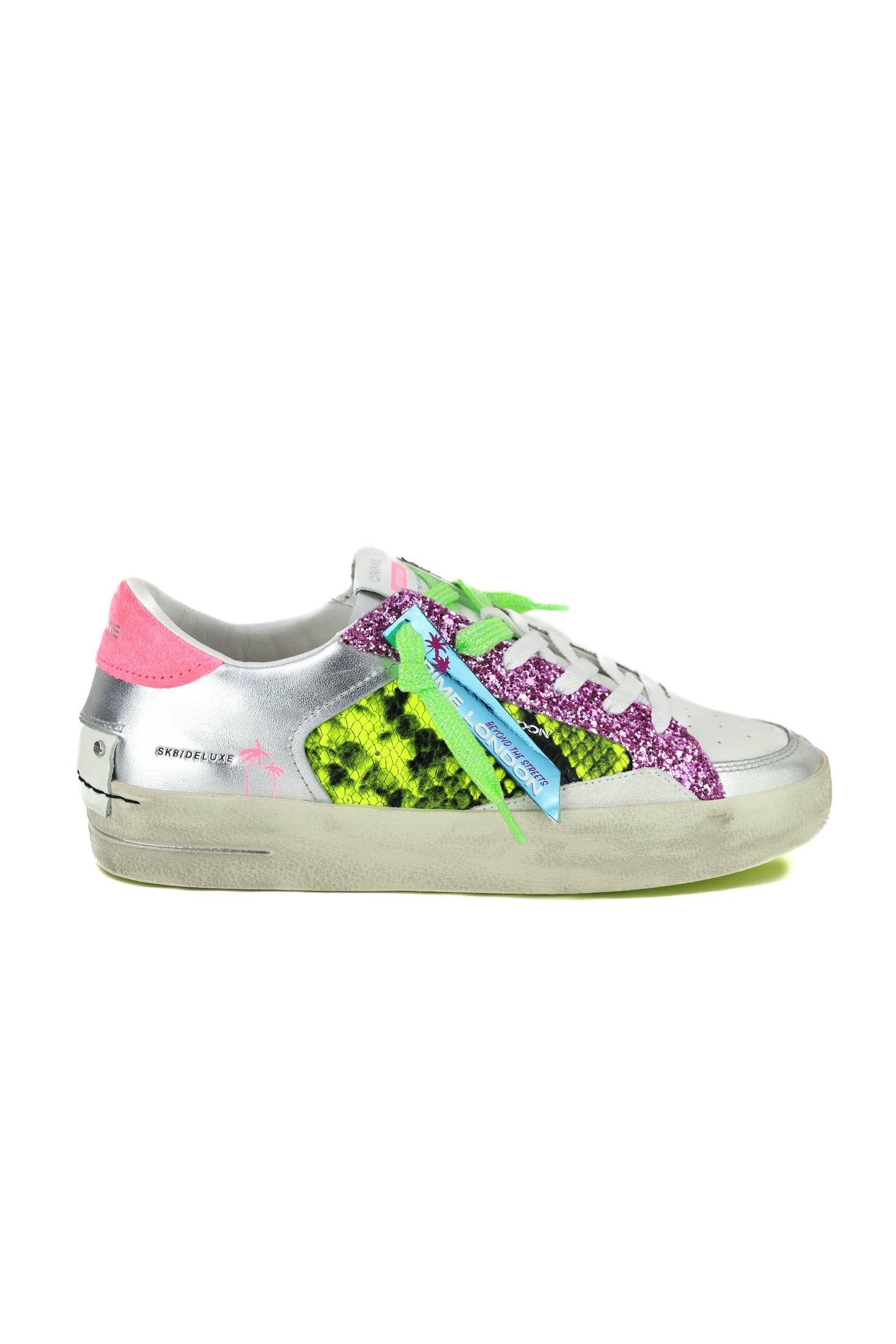 Crime sneakers donna in pelle inserti stampa pitone bianco