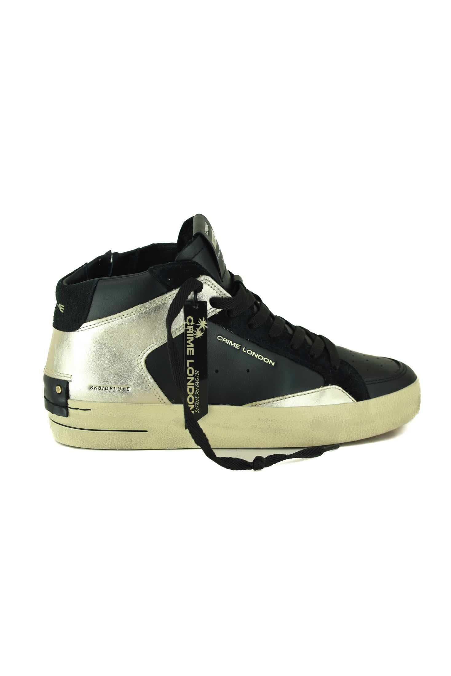 Crime sneakers donna mid in nappa e pelle laminata nero
