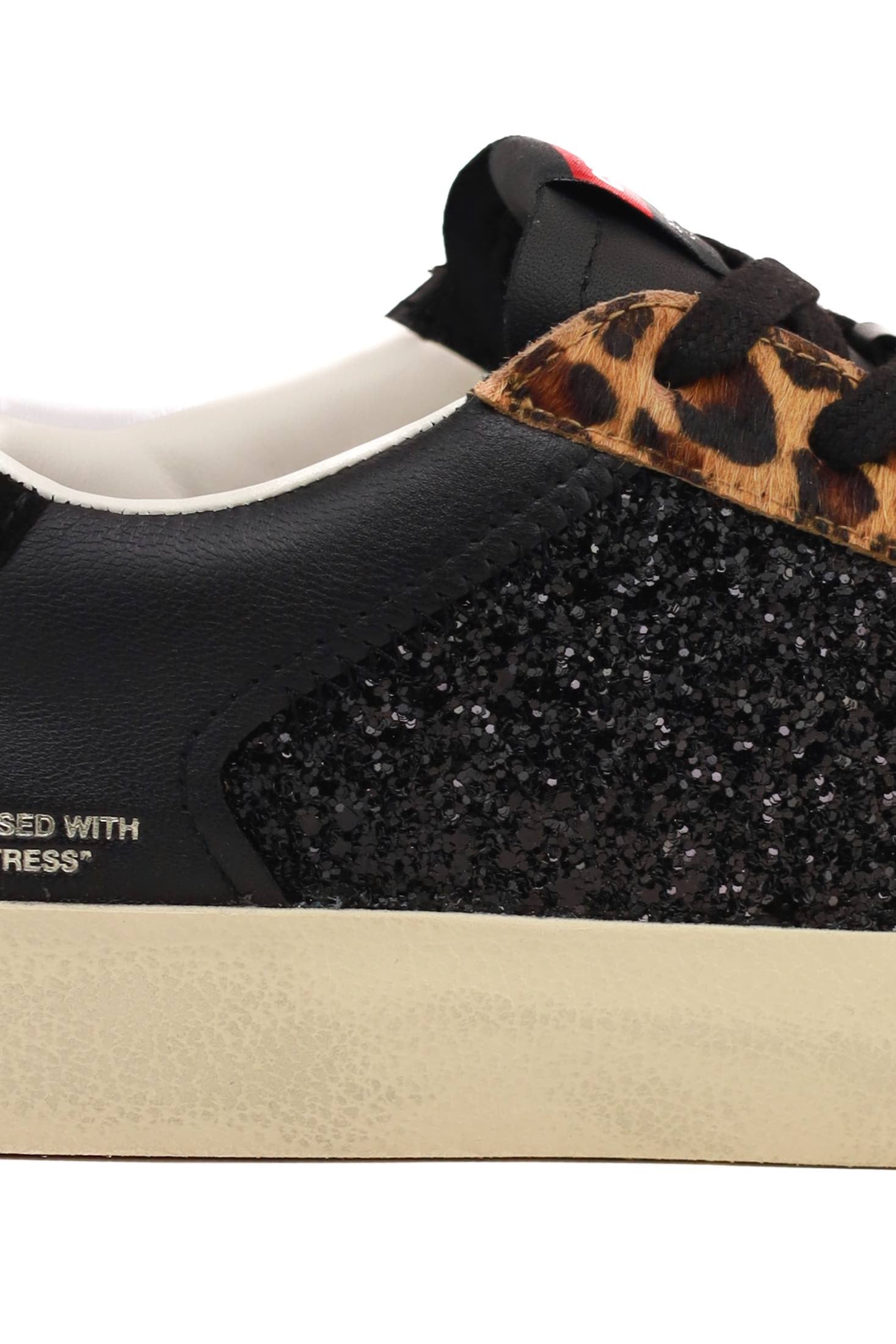Crime sneakers donna pelle dettagli animalier e glitter nero
