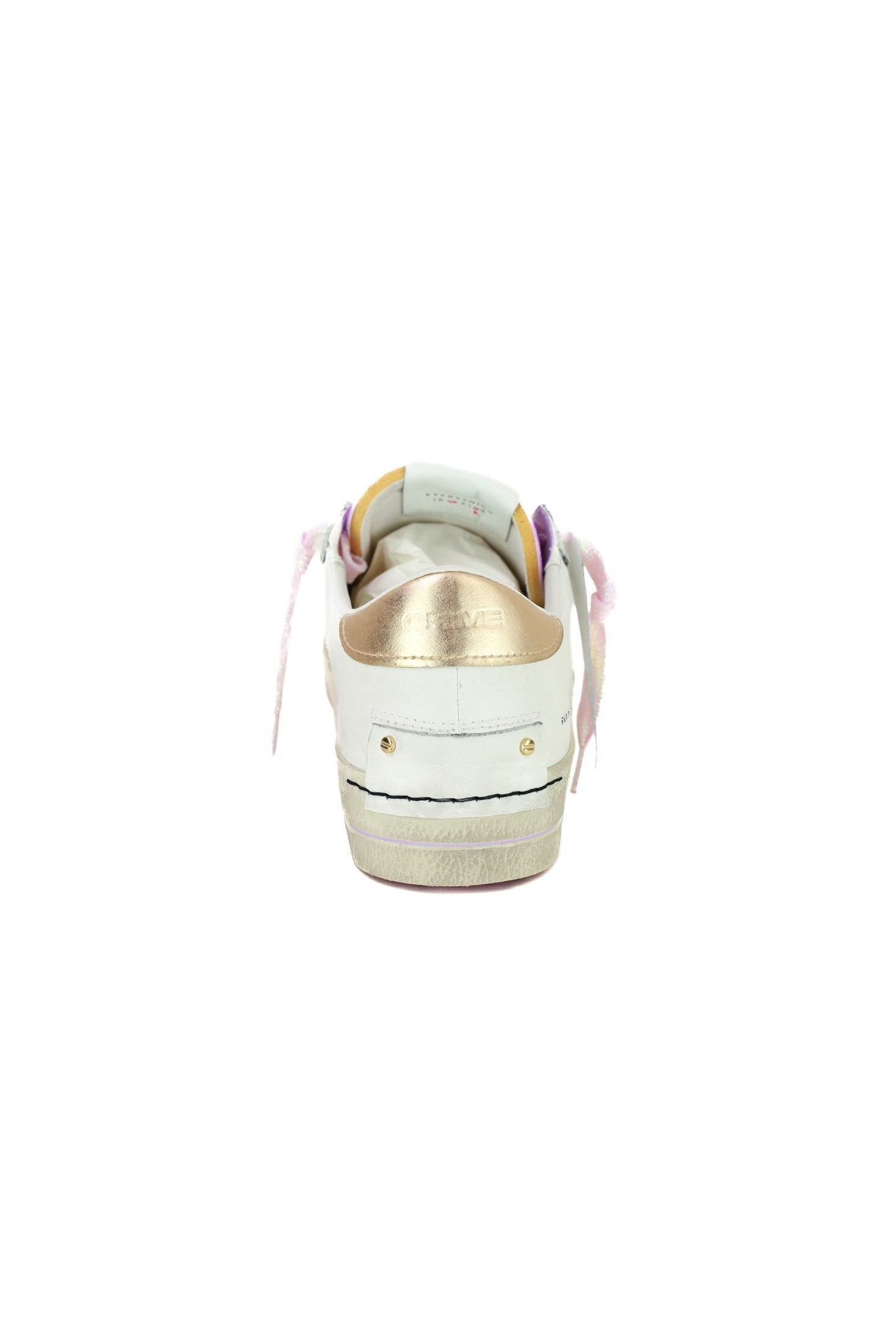 Crime sneakers donna pelle dettagli laminato e glitter bianco