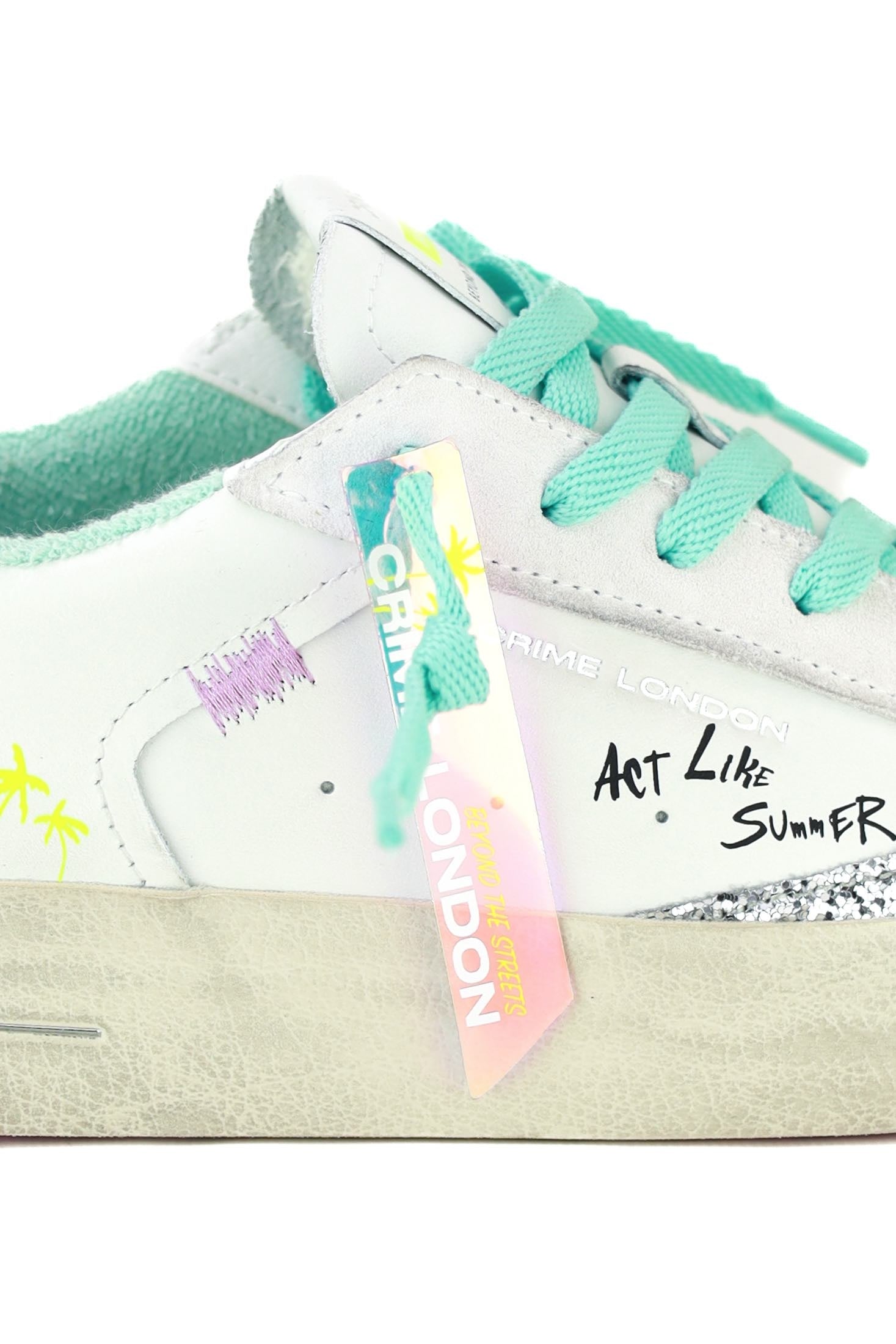 Crime sneakers donna pelle dettagli laminato e glitter bianco