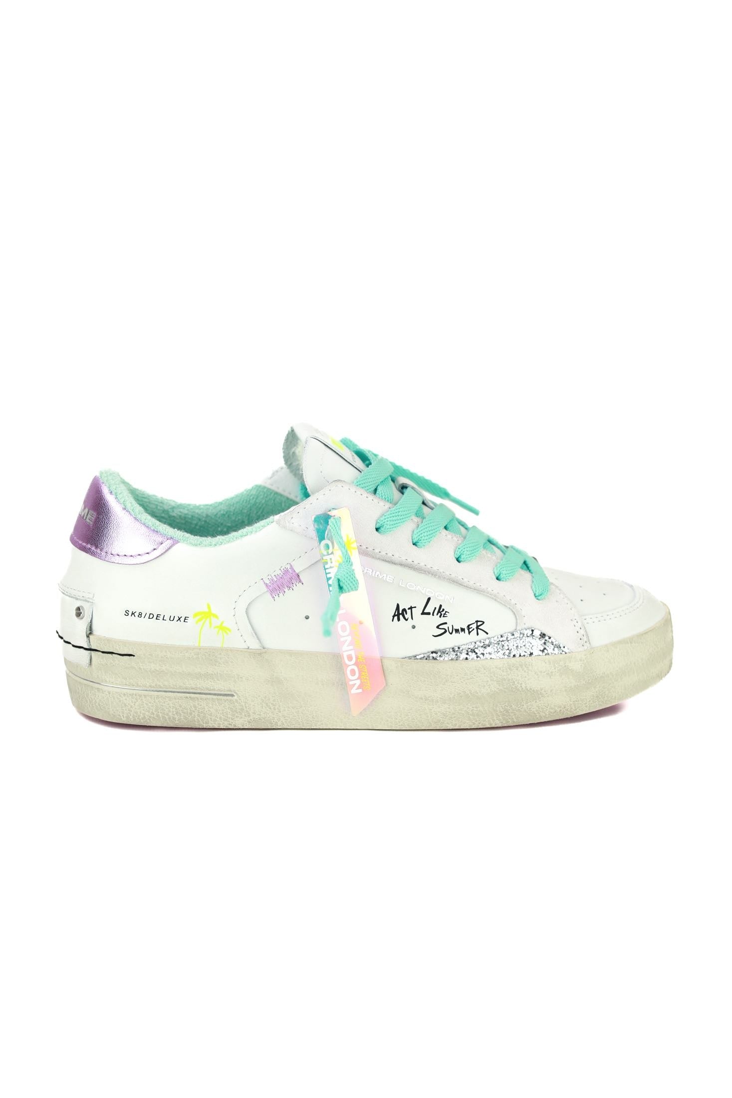Crime sneakers donna pelle dettagli laminato e glitter bianco