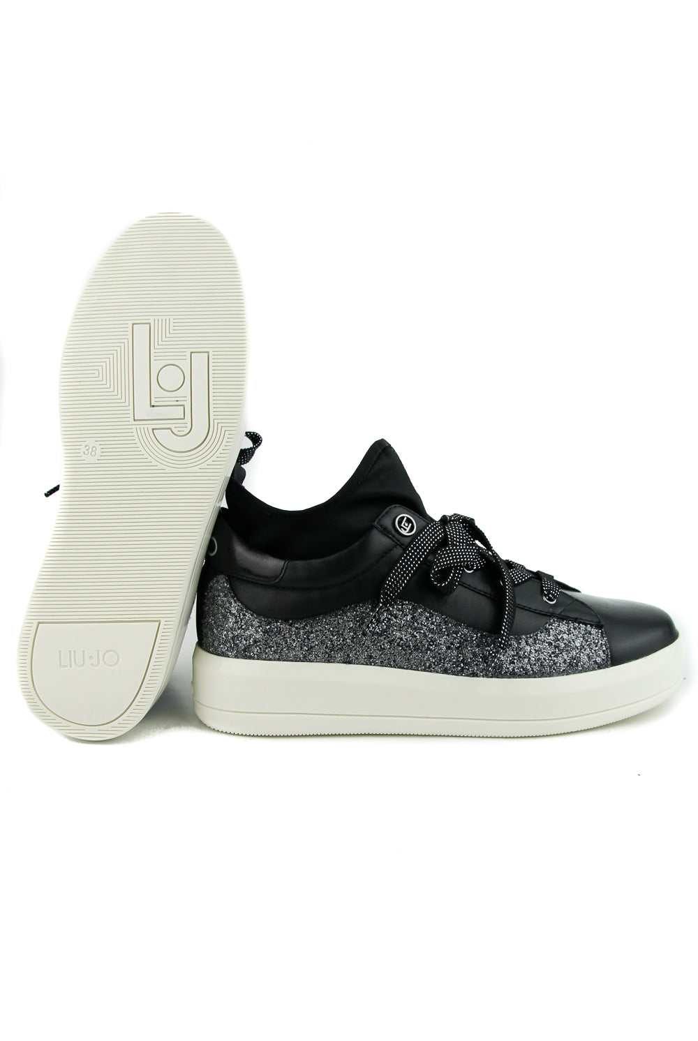 Liu Jo Scarpe sneakers in pelle con calza e glitter nero
