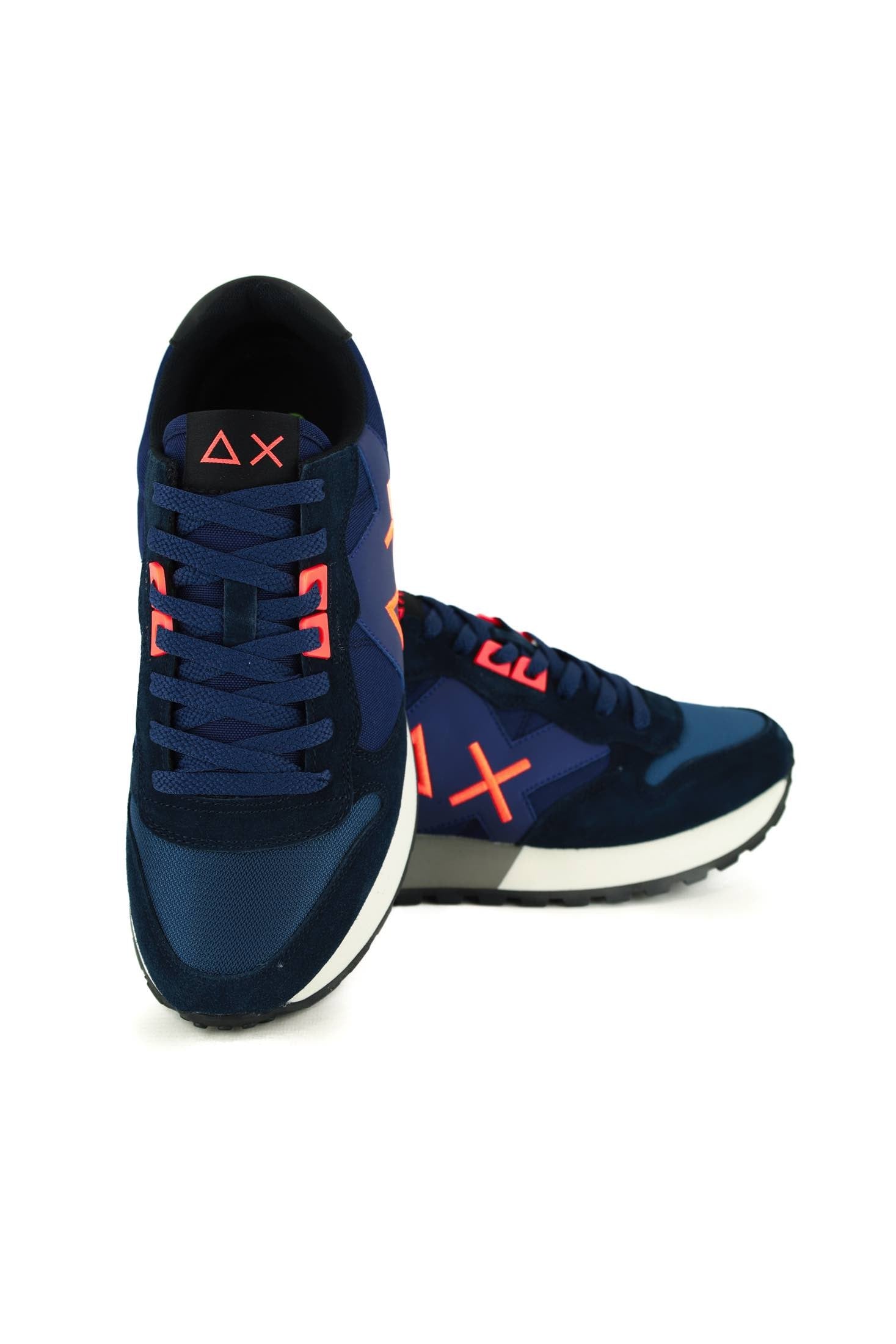 Sun68 Scarpe sneakers uomo in pelle e tessuto dettagli fluo blu
