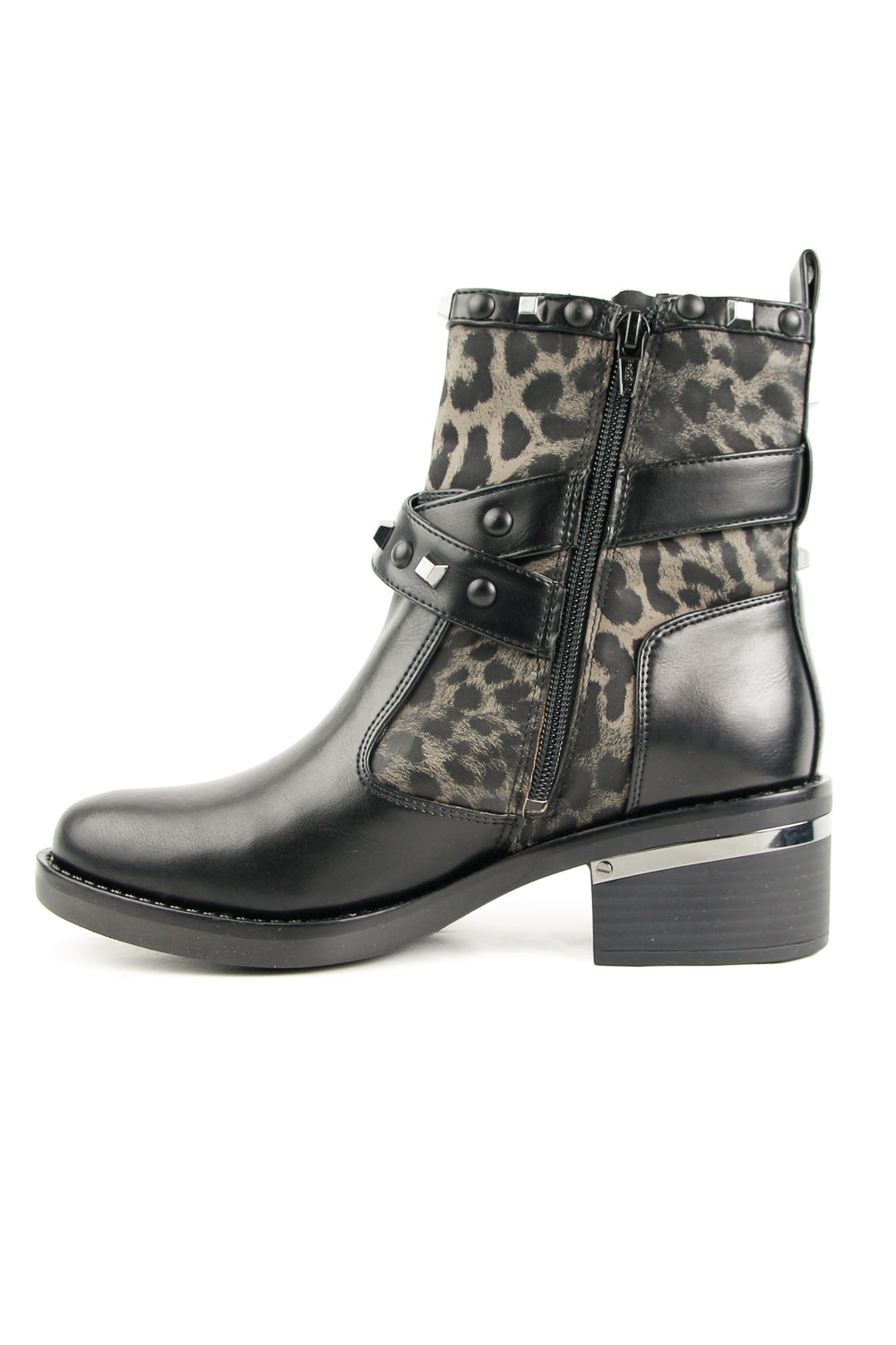 Guess Scarpe stivaletto maculato fenix con fibbie e borchie nero