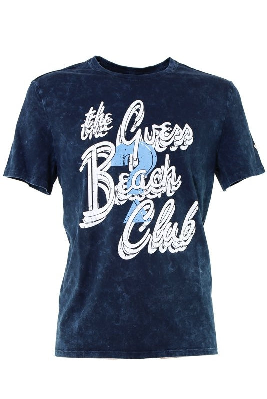 Guess Uomo t-shirt effetto stone washed con stampa blu