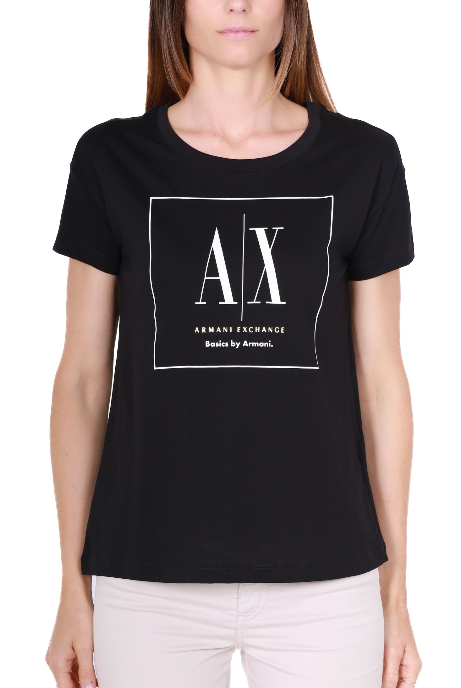Ax Donna t-shirt girocollo con logo nero