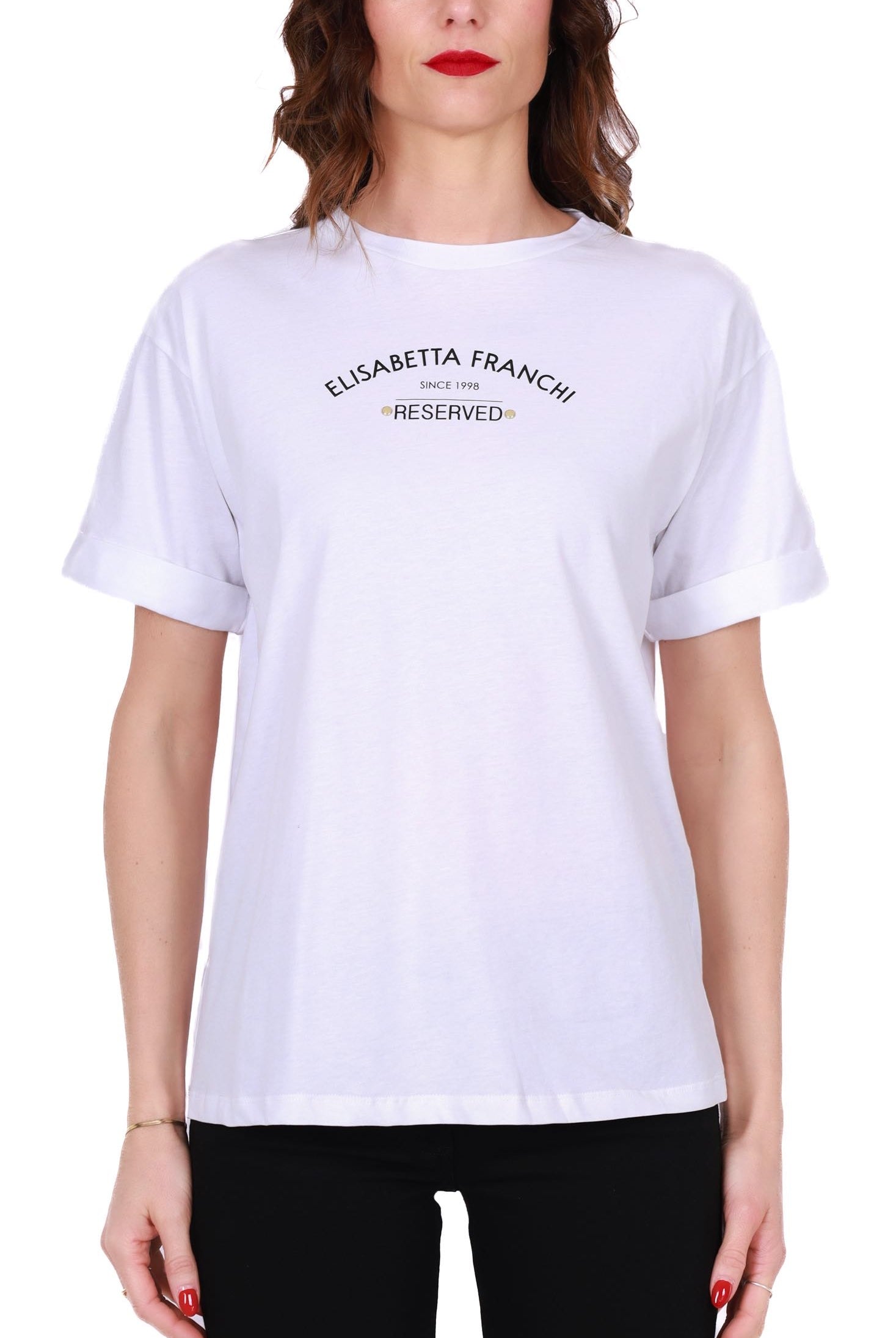 Elisabetta Franchi t-shirt girocollo con stampa logo bianco