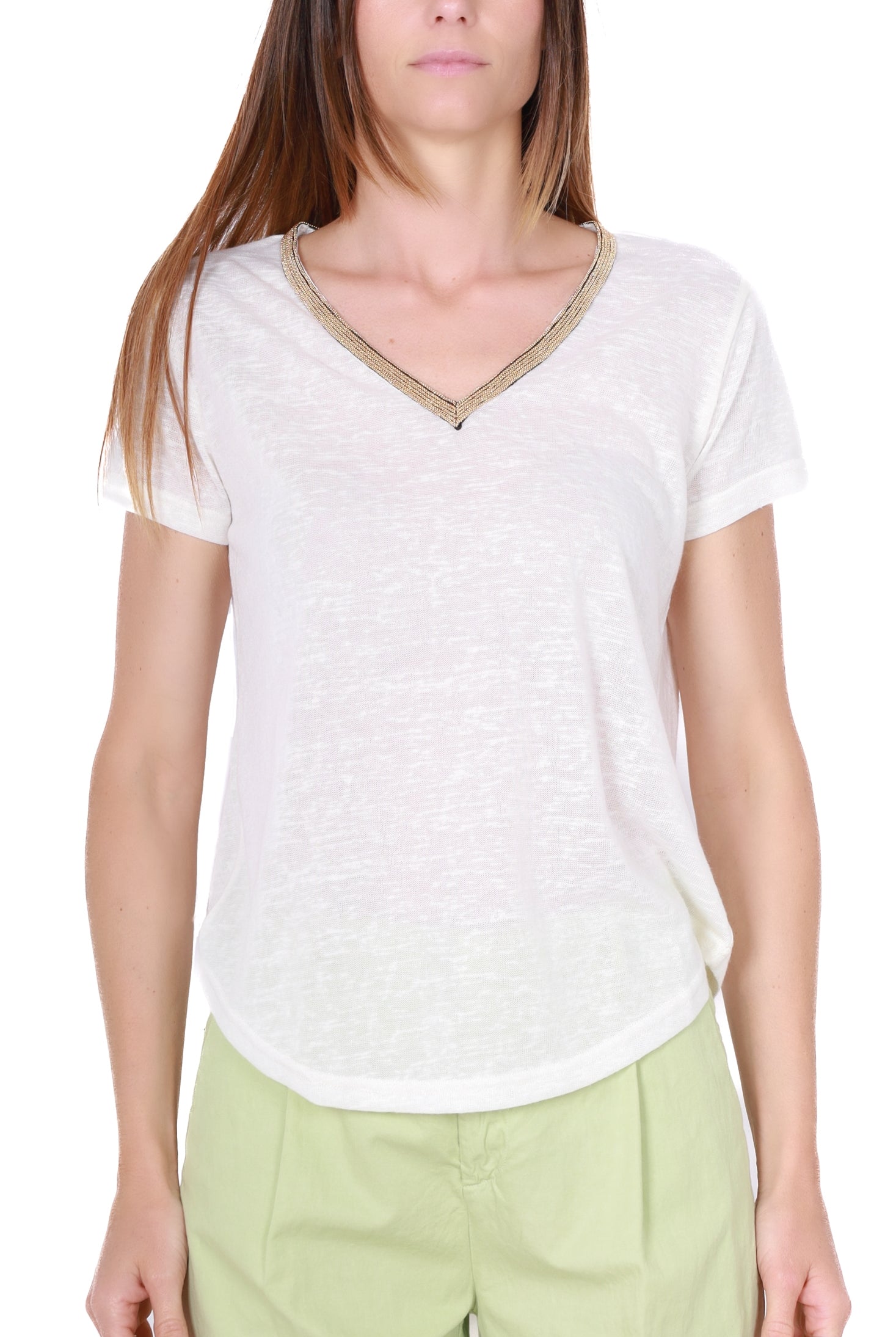 Molly t-shirt scollo a v in maglia burro