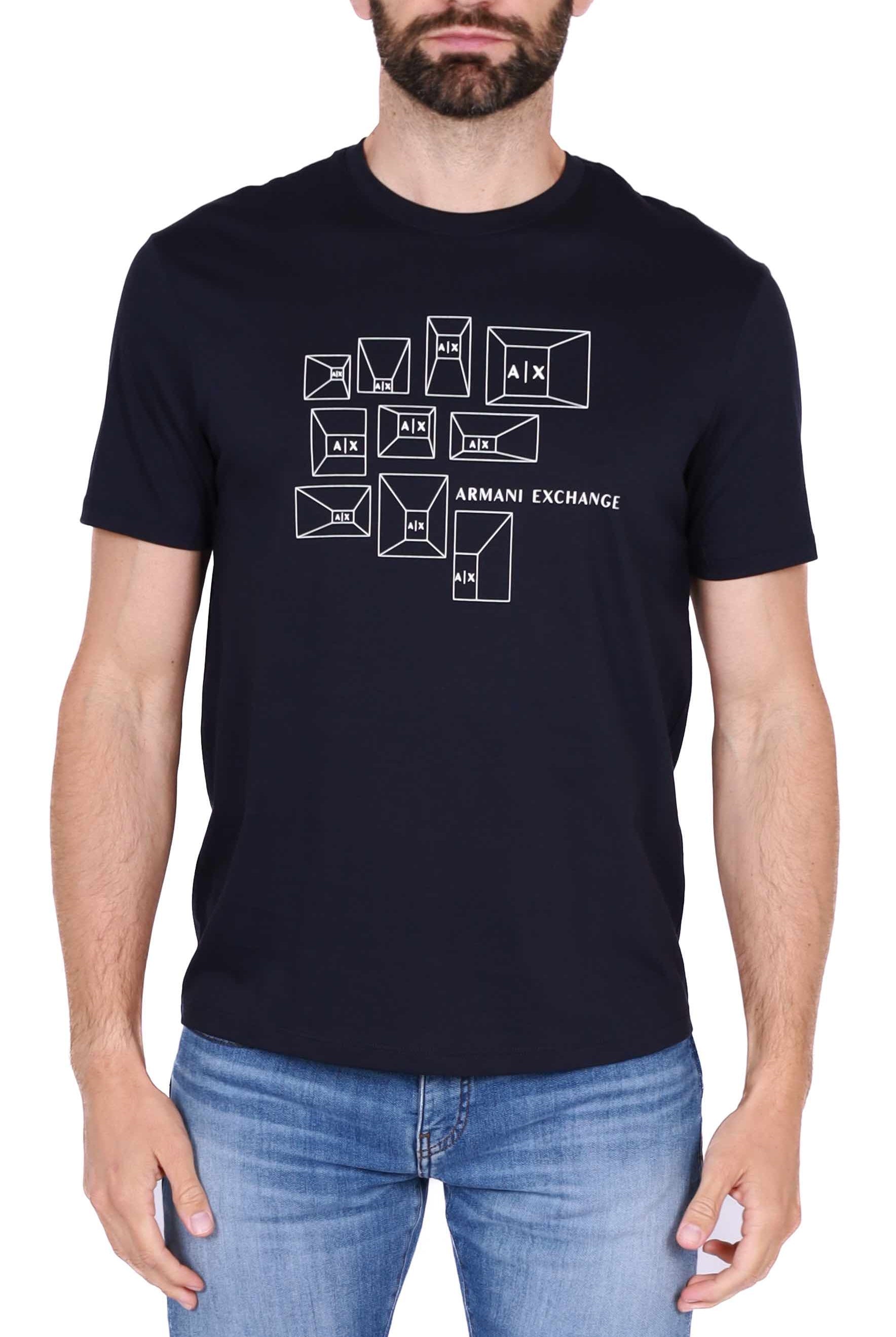 Ax Uomo t-shirt uomo in puro cotone con stampa blu