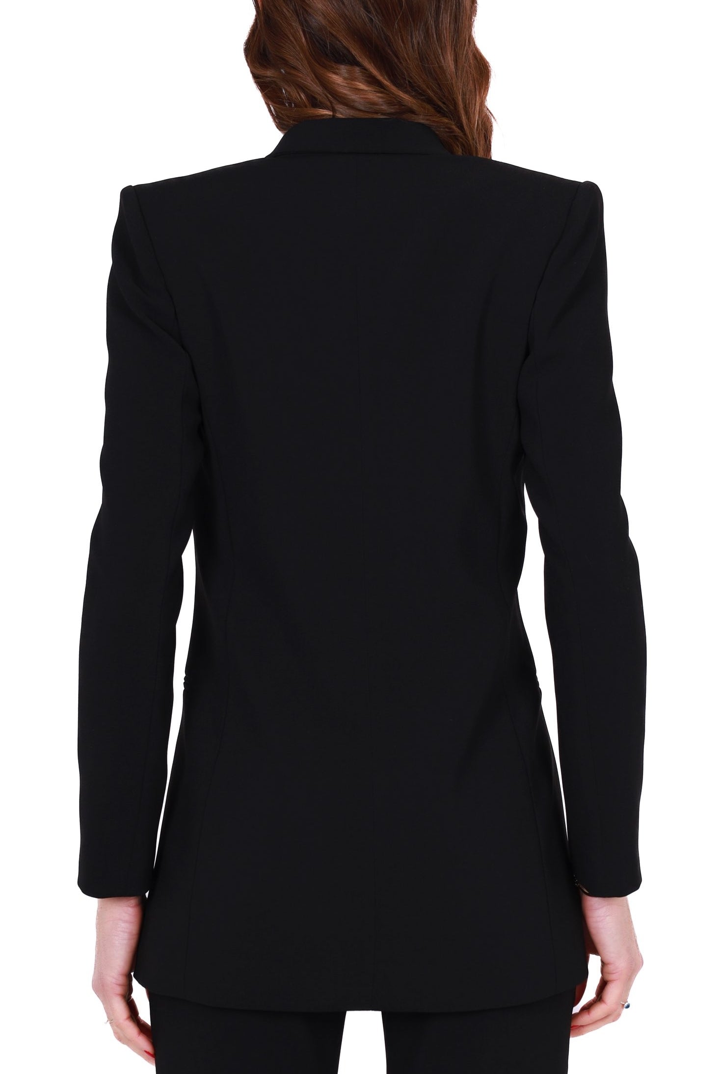 Elisabetta Franchi tailleur giacca lunga e pantalone a palazzo nero