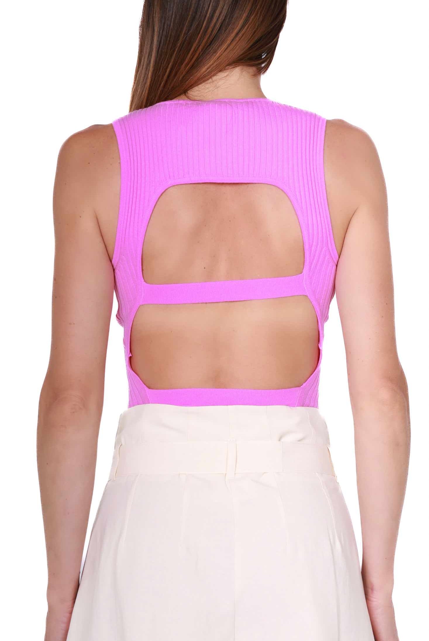 Vicolo top cropped in maglia a costine rosa