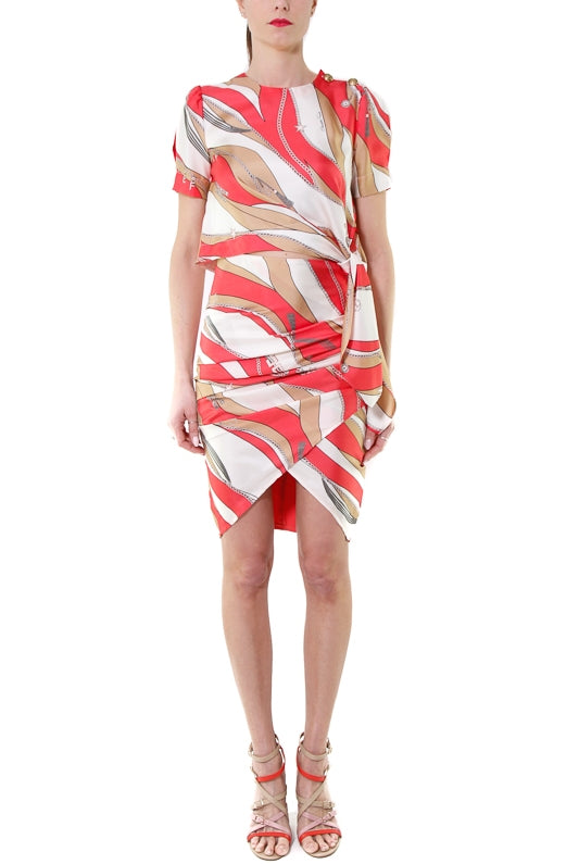 Elisabetta Franchi top cropped stampa foulard con fusciacca rosso