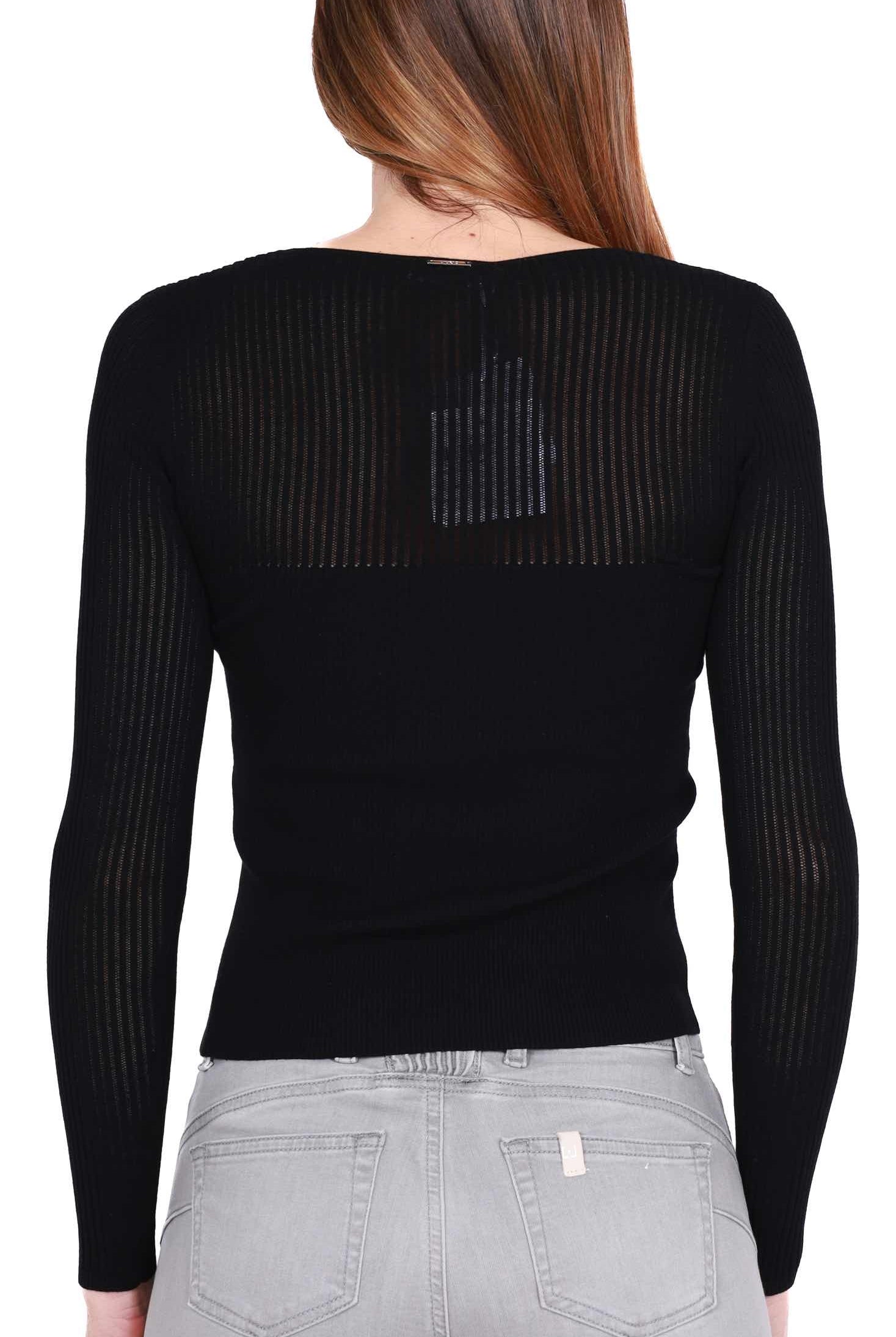 Liu Jo White top in maglia a costine con borchie nero