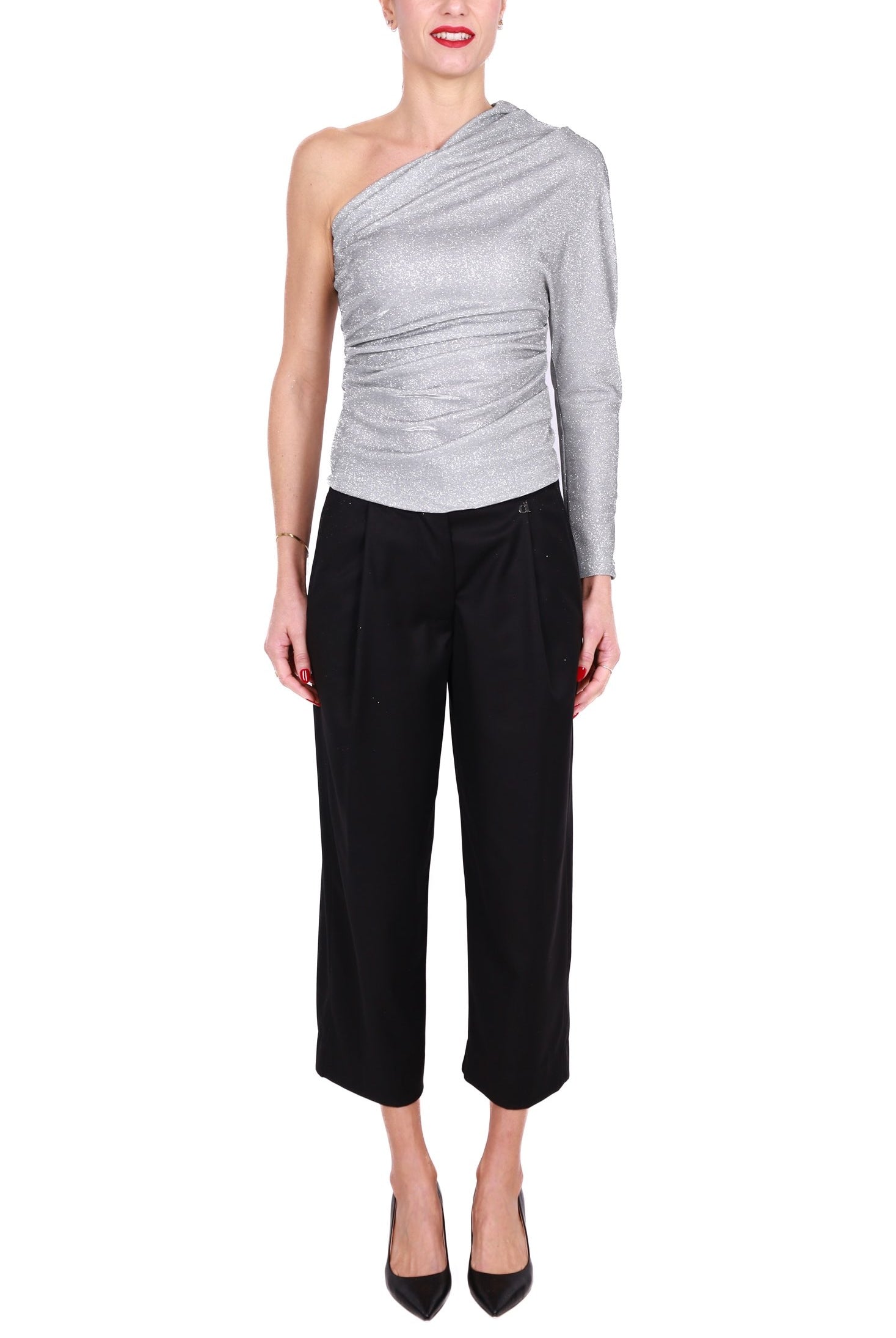 Vicolo top monospalla in lurex burro