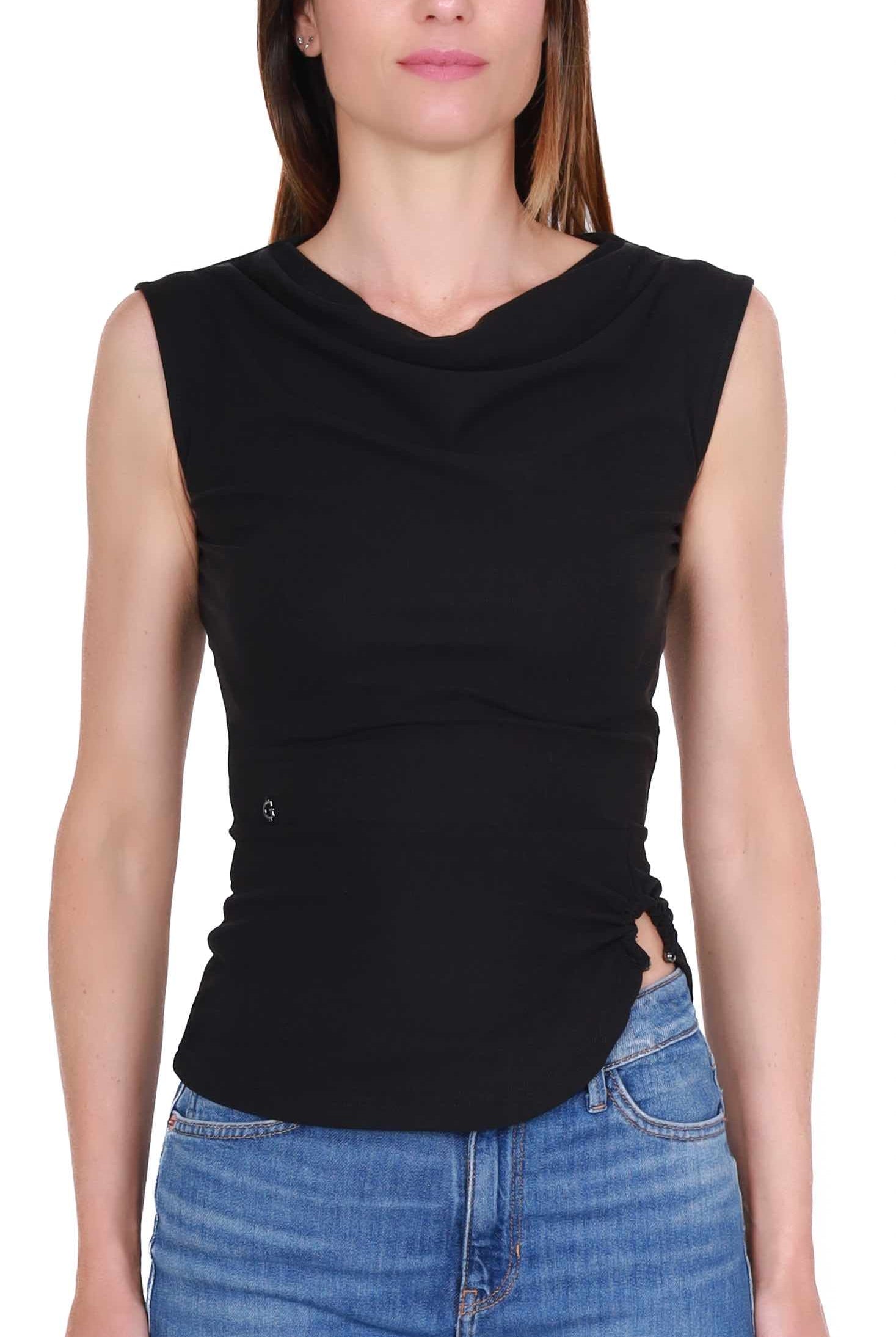 Guess Donna top smanicato in jersey nero