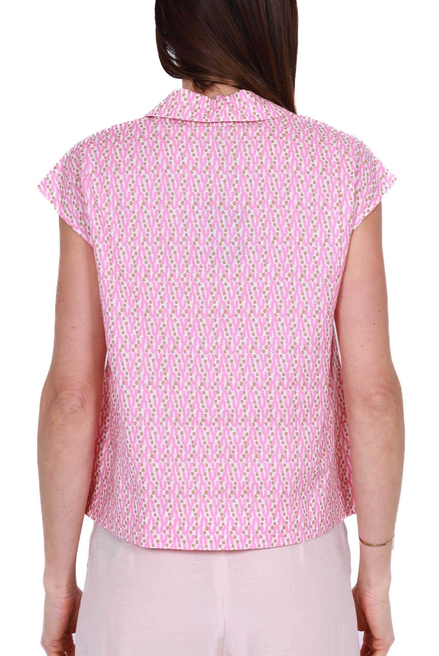 Emme Marella top smanicato in lino e viscosa fantasia