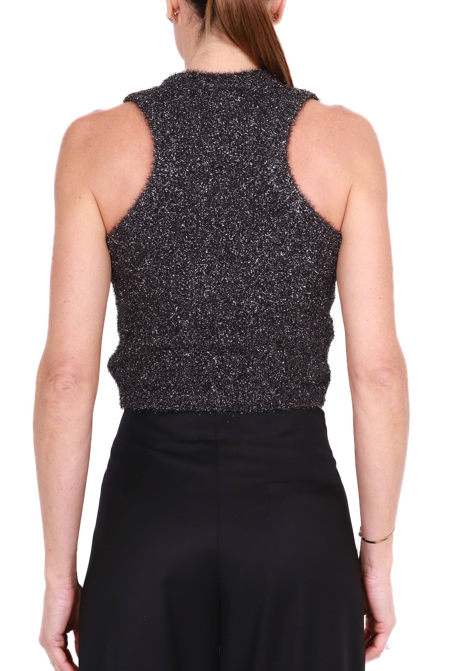 Vicolo top smanicato in lurex nero