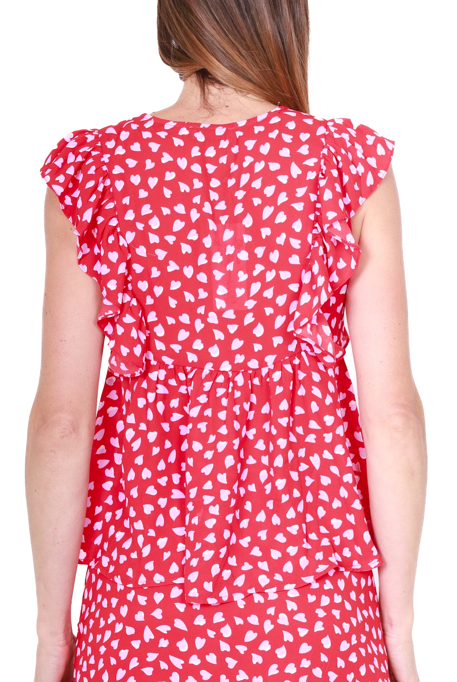 Molly top smanicato in tessuto stampa cuore rosso