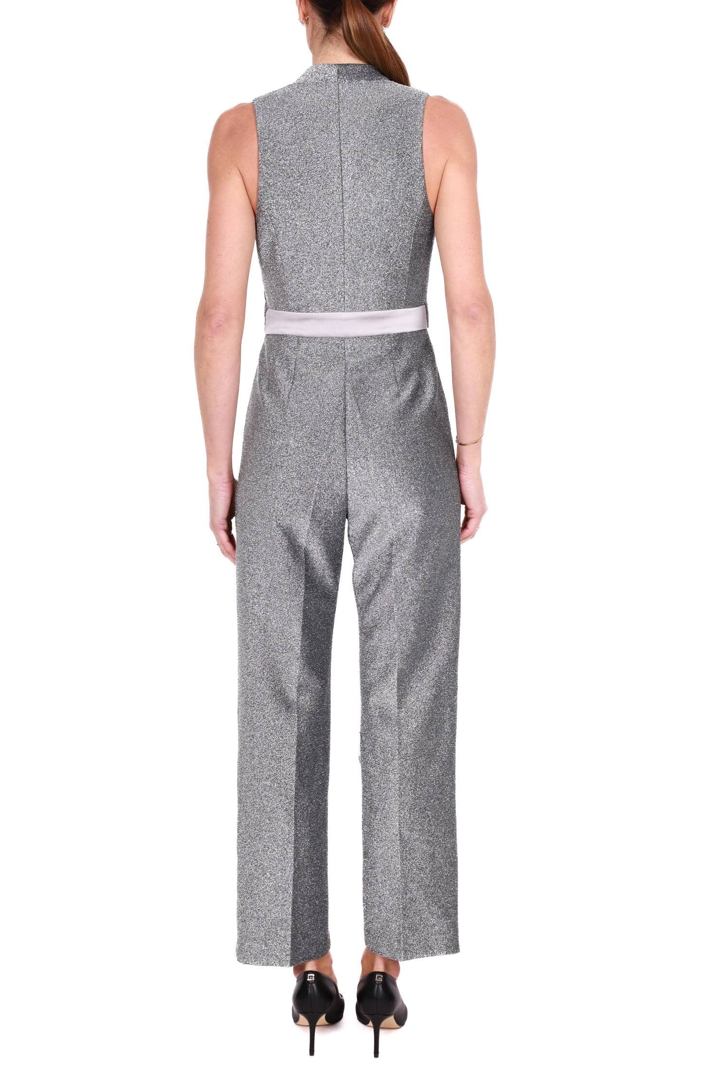 Vicolo tuta elegante in lurex argento