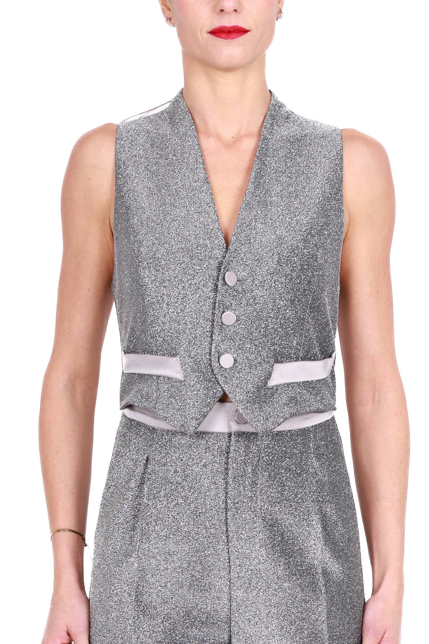 Vicolo tuta elegante in lurex argento