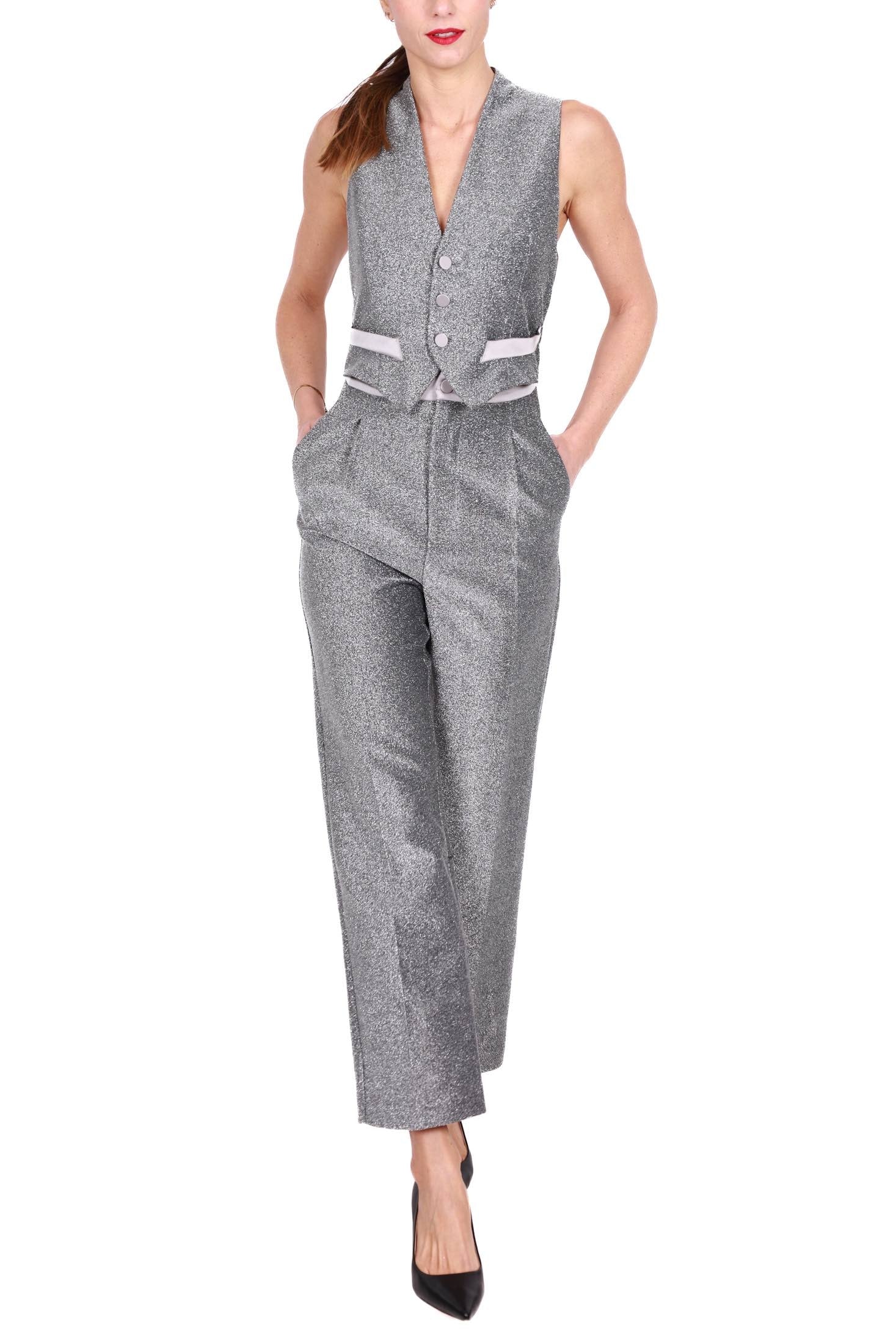 Vicolo tuta elegante in lurex argento