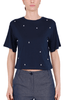 T-SHIRT CROPPED CON STRASS E PERLINE BLU
