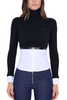 MAGLIA CROP COLLO ALTO CON INSERTO DI POPELINE NERO