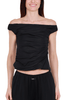 TOP DRAPPEGGIATO IN MISTO LINO NERO