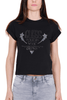 T-SHIRT CROPPED GIROCOLLO CON STRASS NERO