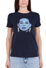 T-SHIRT GIROCOLLO CON STAMPA E STRASS BLU