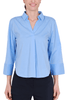 BLUSA IN POPELINE DI COTONE STRETCH AZZURRO