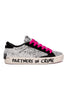 SNEAKER DONNA GLITTER ARGENTO CON LACCI FUCSIA GRIGIO