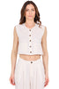 TOP CORTO GESSATO CON BOTTONI COMPLETO BIANCO