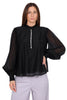 BLUSA SEMI TRASPARENTE CON DETTAGLIO GIOIELLO NERO