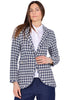 BLAZER CHECK IN COTONE CON DETTAGLI SFRANGIATI BLU