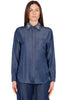 CAMICIA EFFETTO DENIM COLLETTO GIOIELLO RICAMATO BLU