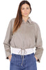 GIACCA CROPPED EFFETTO SUEDE CON COULISSE COLOR PIETRA