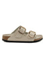 SANDALO DOPPIA FASCIA CON FIBBIA GOLD IN PELLE GRIGIO