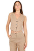 GILET DONNA CROP IN LINO BEIGE
