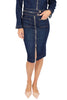 GONNA MIDI DONNA IN DENIM STRETCH BLU SCURO