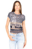 T-SHIRT DONNA CROP STAMPA DENIM BLU SCURO