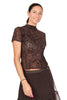 TOP IN PIZZO A MANICHE CORTE MARRONE