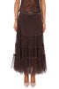 GONNA LUNGA IN TULLE A BALZE MARRONE