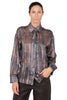 CAMICIA JACQUARD LAMINATA CON CRAVATTA MARRONE